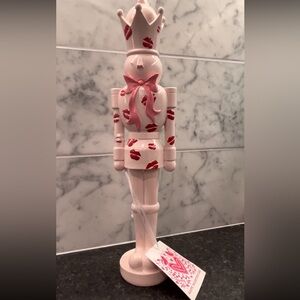 VALENTINES DAY PINK NUTCRACKER COVERED IN RED LIPS KISSES WITH COQUETTE PINK BOW